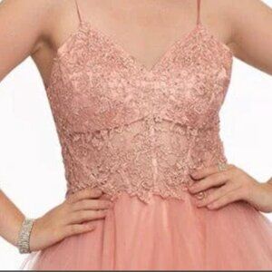 Camille La Vie Lace Applique Layered Tulle Horsehair Ballgown